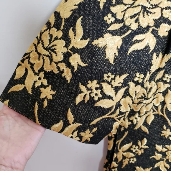 Vintage Black and Gold Floral Print Coat